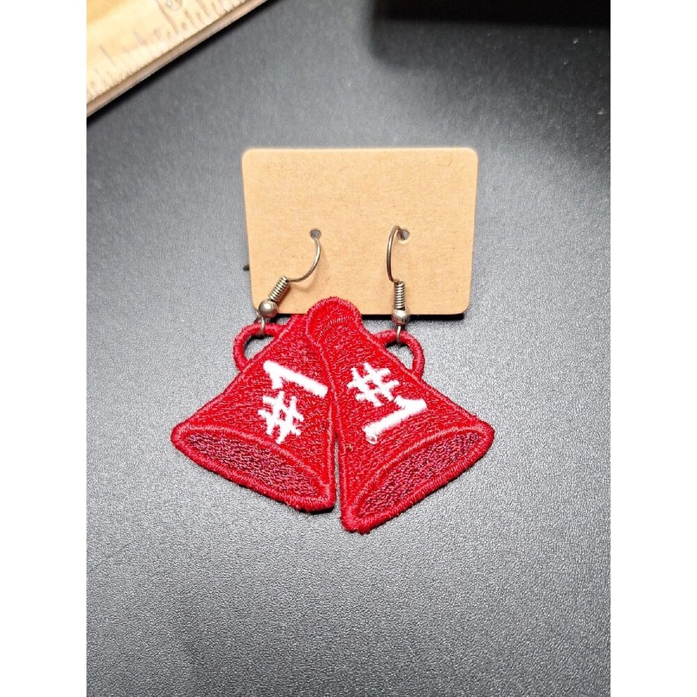 Red Embroidered Sports Cheering Blowhorn Earrings